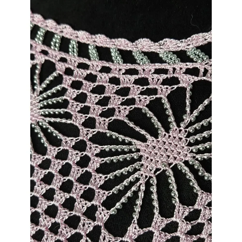 Crochet Poncho Beaded Baby Pink Floral Fringe Fairy Boho Festival Beach Cover Up